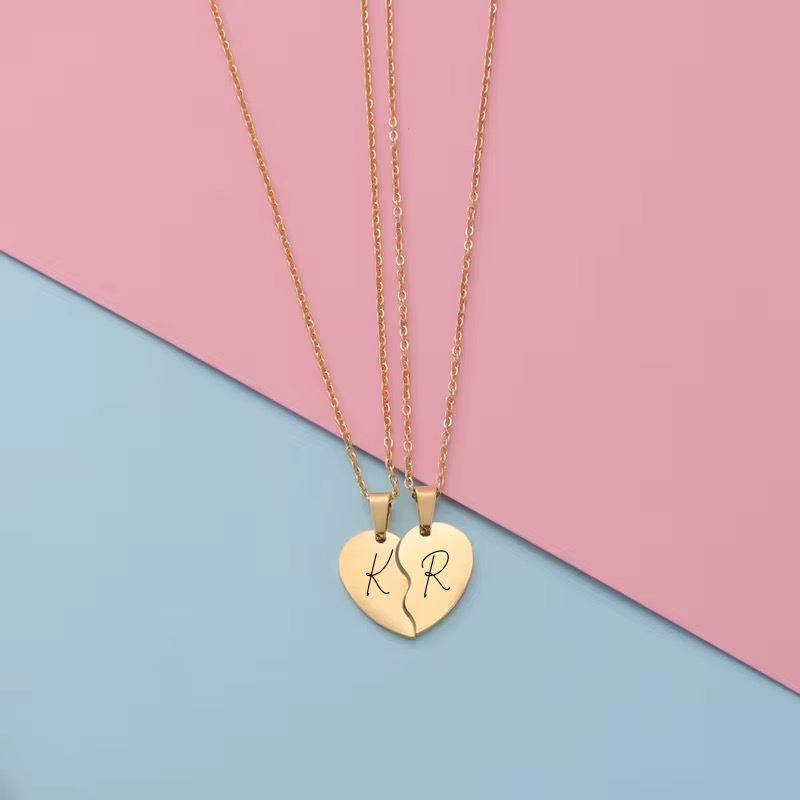 Personalized Broken Heart Couple Necklace Set