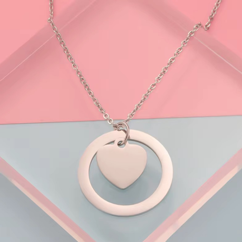 Custom Engraved Heart & Circle Pendant Necklace