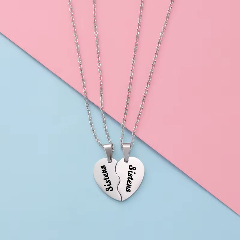 Personalized Broken Heart Couple Necklace Set