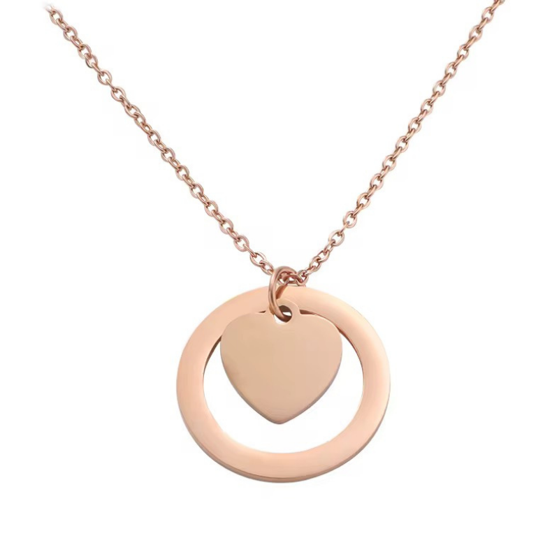 Custom Engraved Heart & Circle Pendant Necklace