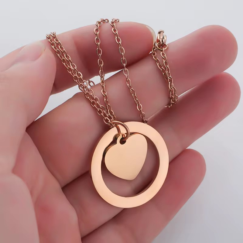 Custom Engraved Heart & Circle Pendant Necklace