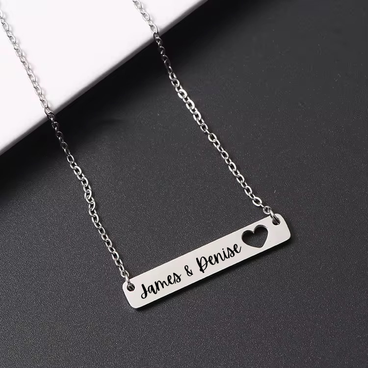 Personalized Cutout Heart Bar Necklace