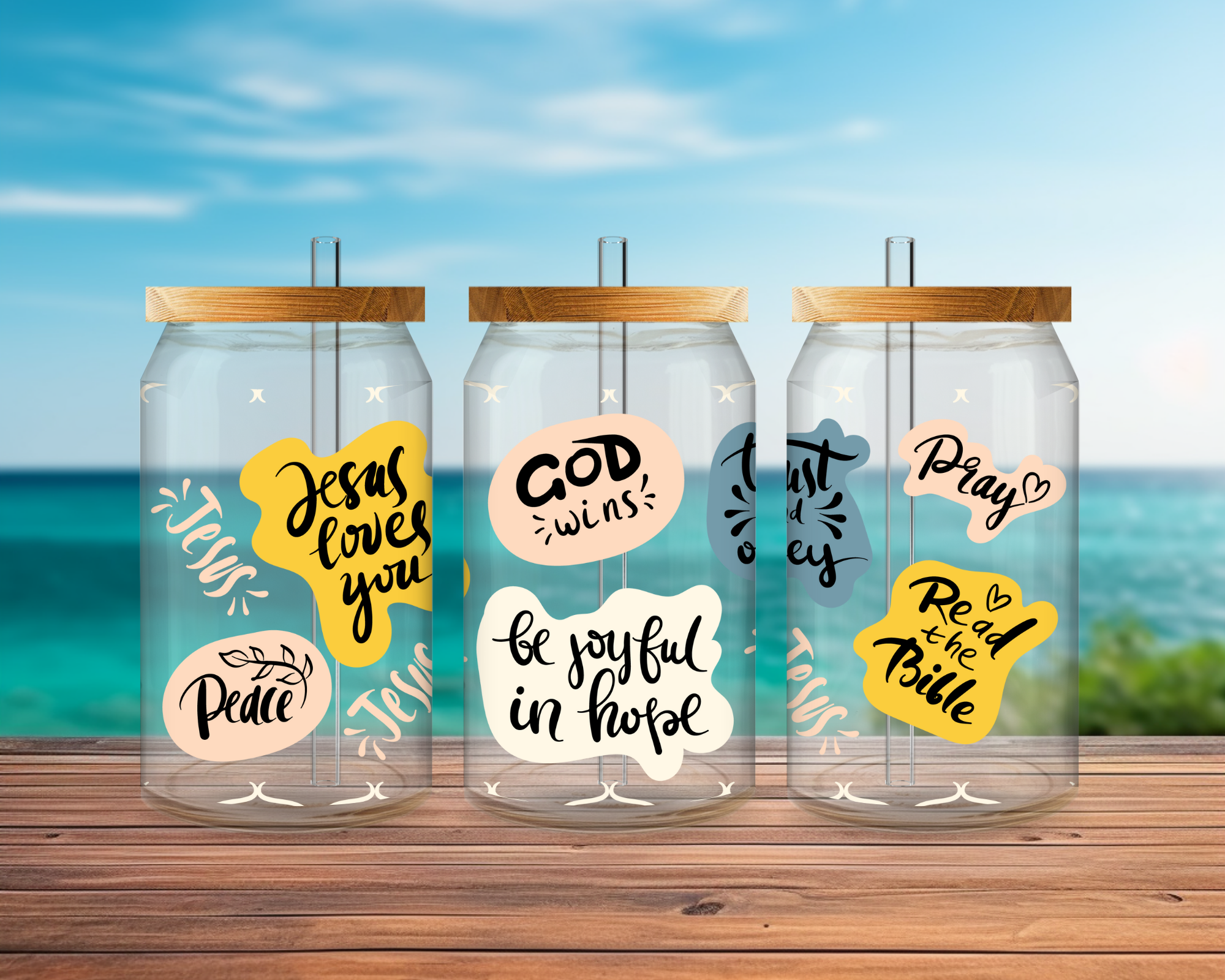 16oz Libbey clear glass-Religious
