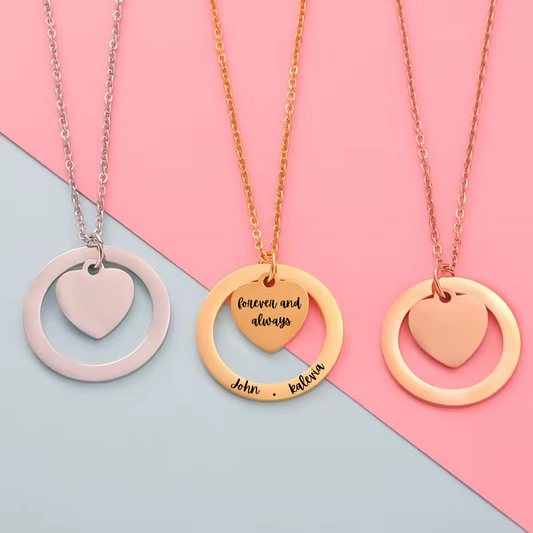 Custom Engraved Heart & Circle Pendant Necklace