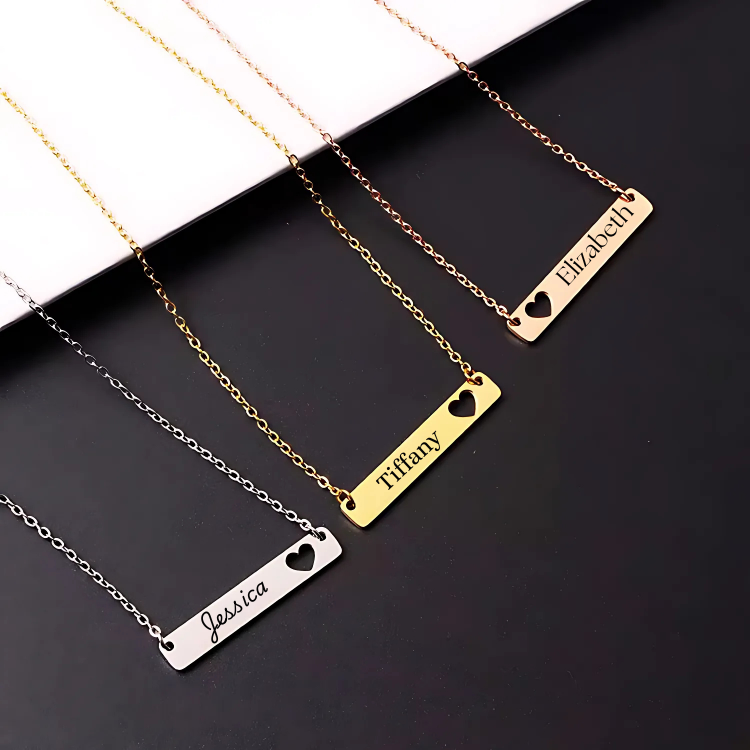 Personalized Cutout Heart Bar Necklace