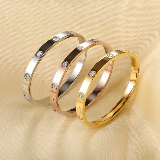 Crystal Studded Stainless Steel Bangle