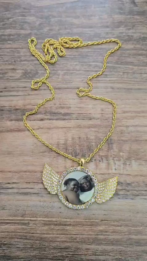 Heaven’s Embrace” Angel Wing Photo Necklace