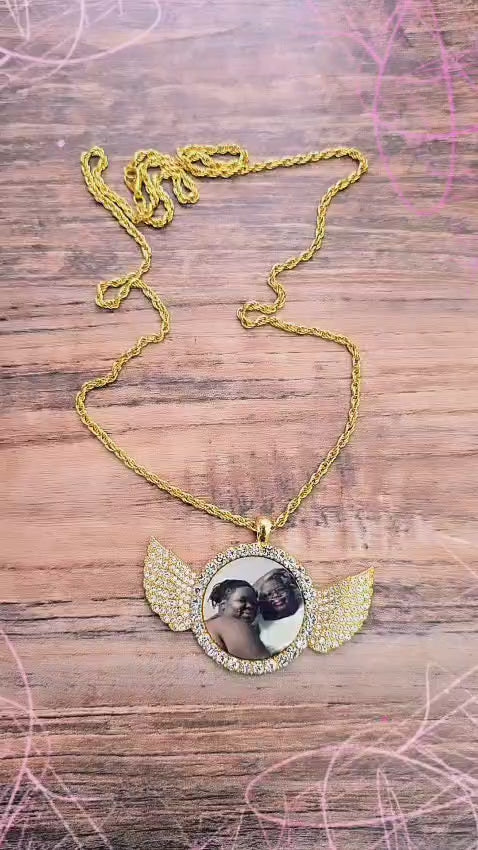 Heaven’s Embrace” Angel Wing Photo Necklace